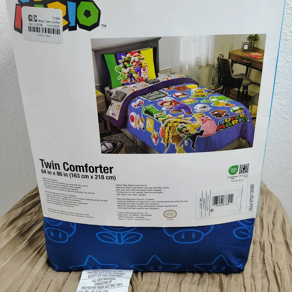 Nintendo Super Mario Twin Comforter Kids Bedding Blue 64x86 Soft